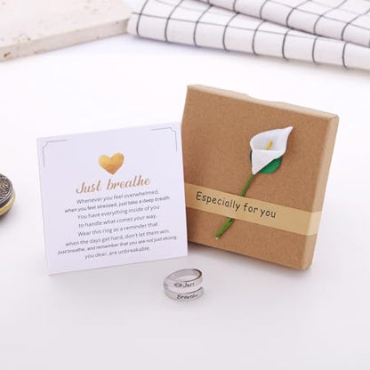 Kvekstio Just Breathe Open Ring for Women, Mindful Breathing Ring, Adjustable Stainless Steel Stress Relief Yoga Ring Jewelry