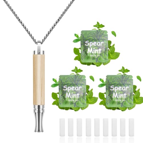 Replace Bad Habit Flavored Air Necklace with 9 pcs Refillable Spearmint Cores, Habit Support Refreshing Necklace for Stress Relief Sensory Fidget for Adults (Beige) - color: Beige