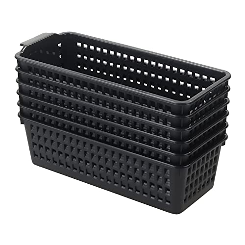 Slim Plastic Storage Baskets, Black, 6 Packs