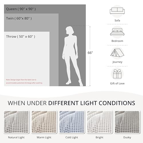 Lightweight Cotton Waffle Blanket Twin Size, Modern Two-Tone Check Pattern, Soft & Breathable for Bed, Couch, Sofa, All Seasons –Gray/White, 60"x80" - color: Gray/White, size: Twin