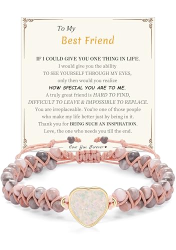 Gifts for Daughter Granddaughter, To My Mom Grandma Wife Girlfriend Sister Jasper Heart Bracelets Birthday Graduation Anniversary Christmas Stocking Stuffers Valentines Mothers Day Jewelry - style: 4.Gift To My Best Friend: Pink Beads