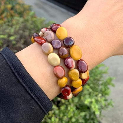 Adabele 1pc Natural Stretch Gemstone Bracelet 7mm-10mm Free Form Bead 7 Inch 7.5 Inch Healing Crystal Engergy Quartz Chakra Jewelry Women Birthday Gift - color: Mookaite Jasper, size: 7 Inch (bead size 7-10mm)