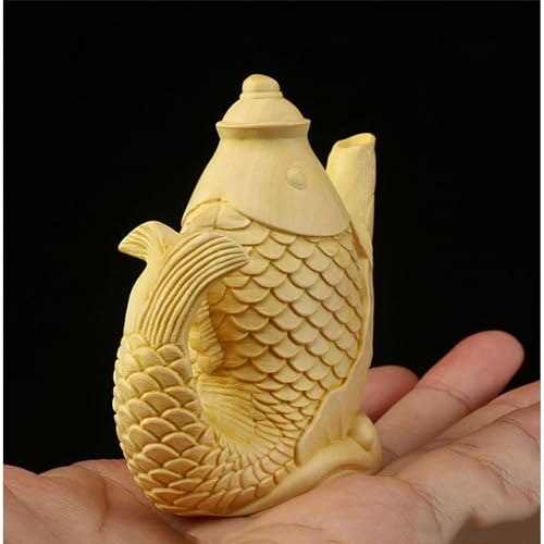 Antique Carps Wooden Statue Accents Zen Meditation Wood Sculpture Decor for Living Room Spa Or Yoga Studio Centerpiece Books Living Room Bedroom Ornament