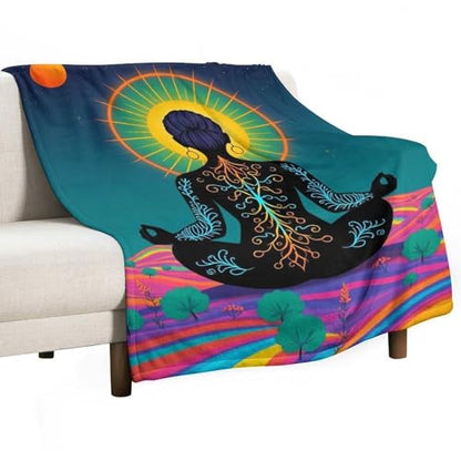 Yoga Meditation Chakra Print Throw Blanket, Soft Flannel Fuzzy Cozy Warm Blanket for Couch Bed Sofa Home Decor, 30"x40" - size: 30*40 in