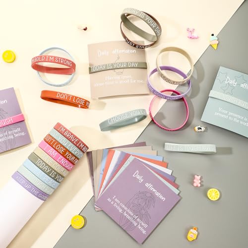 100 Pcs Positive Affirmation Cards for Women Mental Health Bracelets Motivational Silicone Bracelets for Women Students Employees