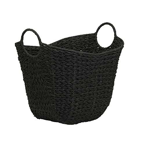 Household Essentials Paper Rope Basket with Handles, Natural Woven Woven Storage Basket, Great for Decoration or Organization - color: Black Paper Rope