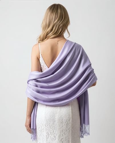 Achillea Lightweight Pashmina Scarf for Women – Soft Silky Shawl Wrap for Evening Dresses, Bridesmaids & Everyday Wear - color: Light Lavender