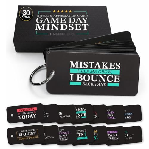 Sports Affirmation Cards – 30 Game Day Motivation Cards for Confidence, Focus & Mental Toughness – Portable Athlete Mindset Cards with Metal Ring
