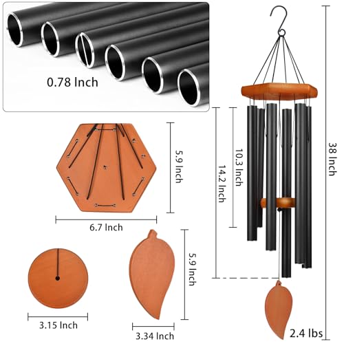 38" Sympathy Wind Chimes for Outside Deep Tone, Memorial Loss of a Loved, Large Wind Chimes with 6 Thicken Tubes & Hook, Outdoor Souvenir Mother, Garden Decor - size: 38IN black