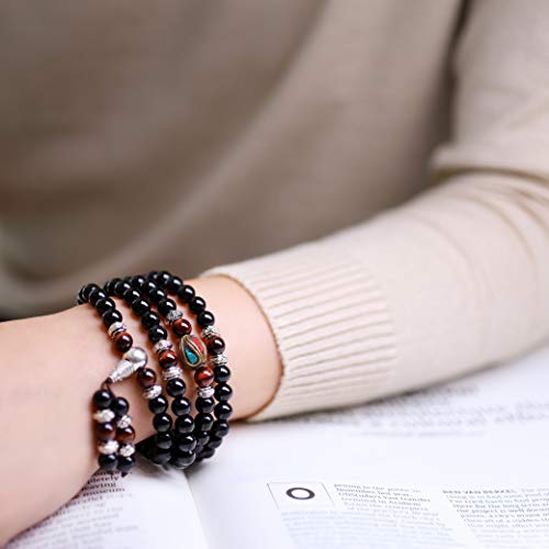 COAI Black Obsidian Stone Bracelet Necklace Mala Beads 108 - style: Red Tiger Eye