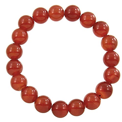 Falari 10mm Natural Semi Precious Gemstone Stretch Bracelet Unisex - color: Red Agate