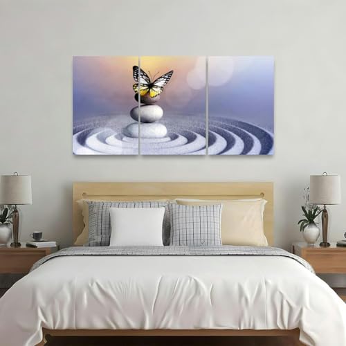 Japanese zen garden meditation stone concentration and relaxation sand 3 Piece Canvas Wall Art for Living Room Bedroom Office Framed Prints Pictures Painting Wall Decor Artwork for Walls Set of 3