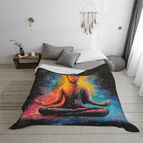 Fleece Blanket,Zen Meditation,Ultra-Soft Flannel Throw Featuring Seated Buddhist Monk,Lightweight and Warm,Peaceful Design for Yoga,Mindfulness,Gifts for Family and Friends 30X40 inch