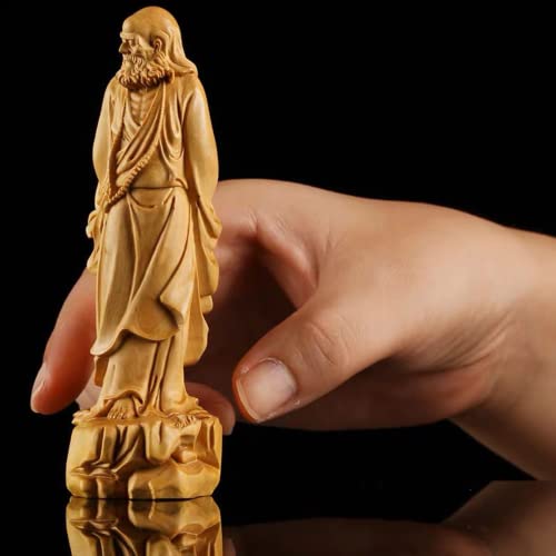 XIALON 13cm Cliff Cypress Boxwood Solidwood Zen Master Dharma's Home Living Room Craftsmanship Carving Decoration