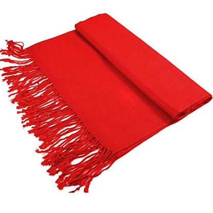 Glory Max Women Large Soft Silky Pashmina Shawl Wrap Scarf in Plain Solid Colors - color: Red