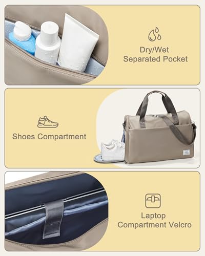 Travel Duffel Bags for Women Mens, Weekender Bag with Shoe Compartment Carry on Overnight Bag with Laptop Compartment Personal Item Travel Bag Gym Bag Hospital Bag Khaki - color: K2-Khaki