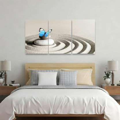 Japanese zen garden meditation stone concentration and relaxation sand 3 Piece Canvas Wall Art for Living Room Bedroom Office Framed Prints Pictures Painting Wall Decor Artwork for Walls Set of 3