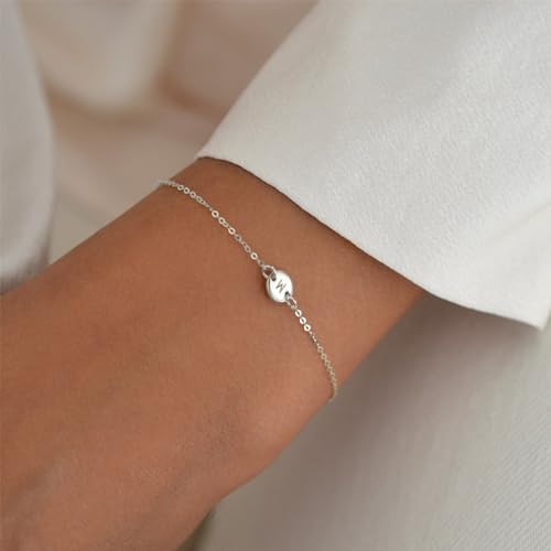 Personalized Initial Bracelet for Women Stainless Steel Letters Bracelet Delicate Coin Dainty Disc Alphabet Charm Bracelet Monogram Name Bracelet - style: V