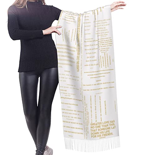 Presents for Women,White Religious Christian Jesus Loves Me Bible Verse Fringe Pashmina Shawl Wrap for Bridal Wedding Party - color: White Gold Inspirational