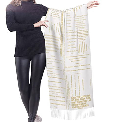 Presents for Women,White Religious Christian Jesus Loves Me Bible Verse Fringe Pashmina Shawl Wrap for Bridal Wedding Party - color: White Gold Inspirational