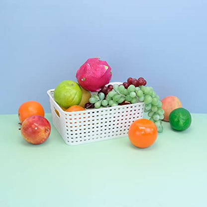 Plastic Woven Baskets for Organizing, 6 Packs, White Storage Baskets For Desktop Shelves