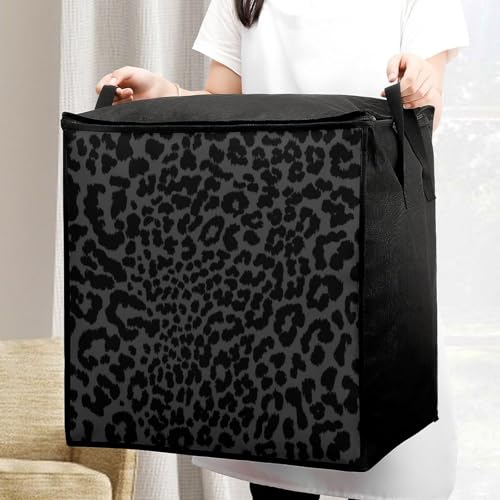 Dark Gray Black Leopard Cheetah Large Capacity Portable Cotton Quilt Storage Bag Unisex