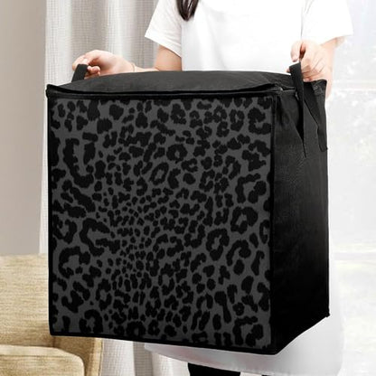 Dark Gray Black Leopard Cheetah Large Capacity Portable Cotton Quilt Storage Bag Unisex
