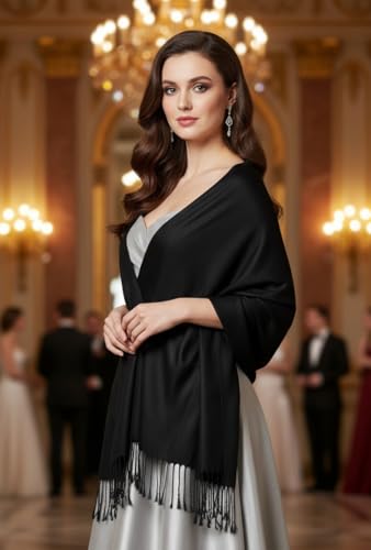 Pashmina Shawls Wraps for Women. Dress Cover Up Formal. Cashmere Feel Wrap for Evening Dress. - color: Deep Black
