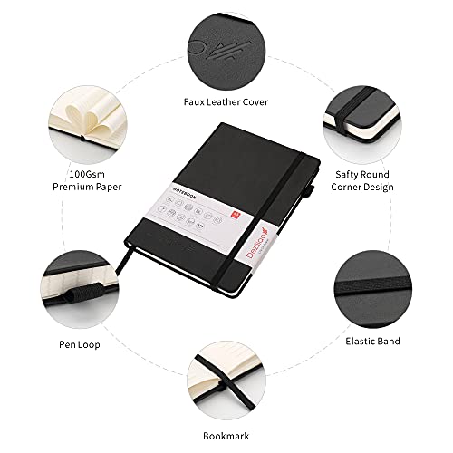 Lined Journal Notebooks with Pen Loop, Hardcover Notebook Journal for Work, 100Gsm Premium Thick Paper with Inner Pocket, Medium 5.7"x8.4", （Black, Ruled） - color: Black