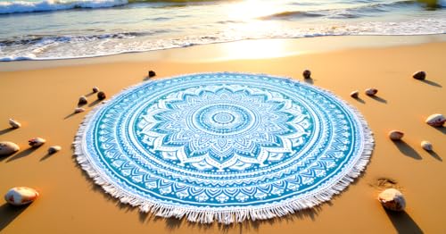 Mandala Round Beach Tapestry Boho Hippie Blanket Bohemian Large Table Cloth Home Decor Yoga Mat Meditation Picnic Rug Throw Hippy Gypsy Tablecloth Roundie (42 Inches, Green And White) - color: Green And White, size: 42"L x 42"W