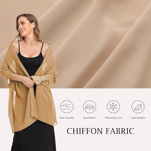 Shawls and Wraps for Evening Dresses Sheer Chiffon Women Elegant Soft Silky Wraps Wedding Bridal Scarf - color: Camel, size: 79*26‘’