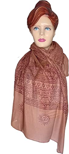 KVR Hindu Pooja Religious Cotton Indian prayer scarf with OM Krishna Ganesha Shiva Nataraja yoga spiritual auspicious prints - color: Brown-ganesha