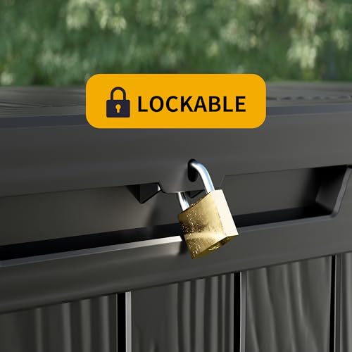 200 Gallon Outdoor Storage Box Patio Deck Box Waterproof, Resin Lockable Outside Large Storage Bin for Pool Cushion Furniture, Garden Tools UV-Resistant, Black