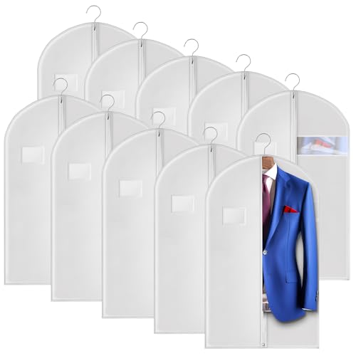 10 Pack 40-inch Garment Bags for Travel, Garment Bags for Hanging Clothes with Zipper and Visible Transparent Window, White - color: White, size: 40“ （10 pack)