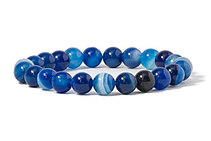 Cherry Tree Collection Gemstone Beaded Stretch Bracelet 8mm Round Beads 7" - color: Lace Agate - Blue