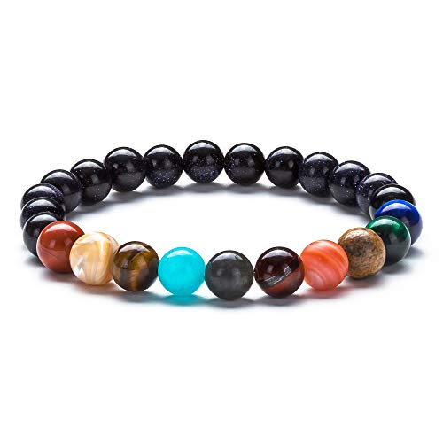 Fesciory Women Solar System Bracelet Universe Galaxy The Eight Planets Guardian Star Natural Stone Beads Bracelet Bangle Gifts - color: Blue Sandstone(Nine Planets)