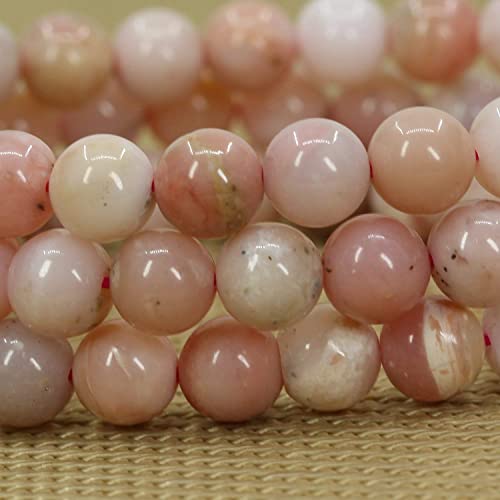 Angelstones Handmade Natural Healing Gemstone 8mm Round Beads Stretch Crystal Bracelet 7 Inch Unisex - color: Pink Opal
