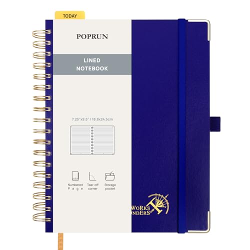 POPRUN Lined Spiral Journal Notebook for Women & Men, B5-7.25 x 9.5in, 220 Pages, 120 GSM College Ruled Notebooks, Hardcover Journals for Work, School, Note Taking Writing, Journaling, Royal Blue - color: Royal Blue, size: 7.25 x 9.5 inches
