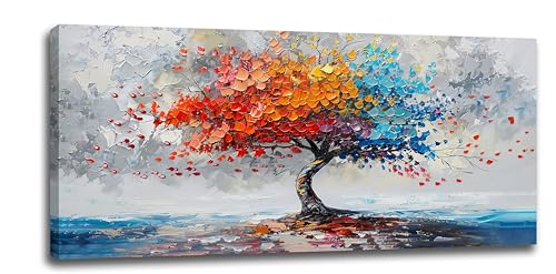 Colorful Tree Wall Art Abstract Tree of Life Pictures Wall Decor Oversize Large Canvas Prints Blue Painting Frame Modern Artwork Decorations above Bed for Bathroom Bedroom Living Room Office 60"x30" - color: Graffiti-tree