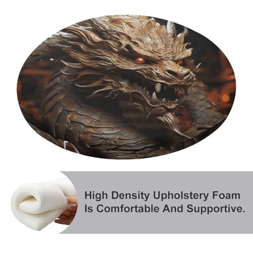 Degrees of Comfort Meditation Floor Cushion, Round Cushion for Adults Seat,Golden Dragon on Red Background Printed Memory Foam Cushion, Outdoor Picnic Mat 15.35 Inch.