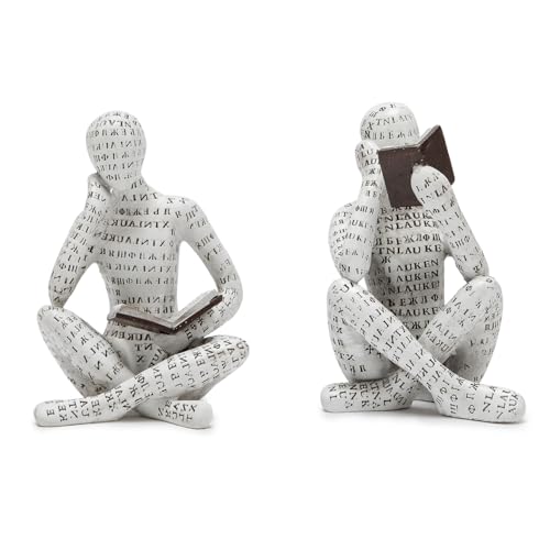 Bookshelf Decor Pulp Reading Thinker Sculpture, Abstract Art Statue Ornaments, Set of 2 Modern Aesthetic Figurine Home Decor Accents for Office Living Room Bedroom Shelf Coffee Table Desk - color: White Set of 2