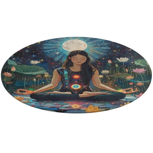 Seven Chakra Yoga Meditation Round Area Rug Mat Non Slip Coral Velvet Carpet for Bathroom Kitchen Home Decor 90 * 90cm