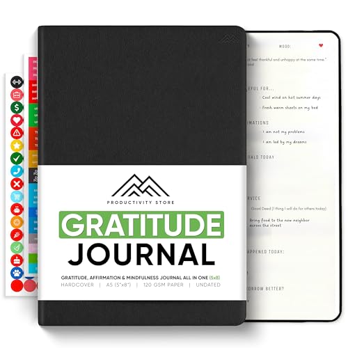 Gratitude & Self-Care Journal - Guided Mindfulness & Mental Health Journal All-in-One with Prompts for Self Discovery - Daily Journal for Men & Women (A5, Black) - PRODUCTIVITY STORE - color: Black