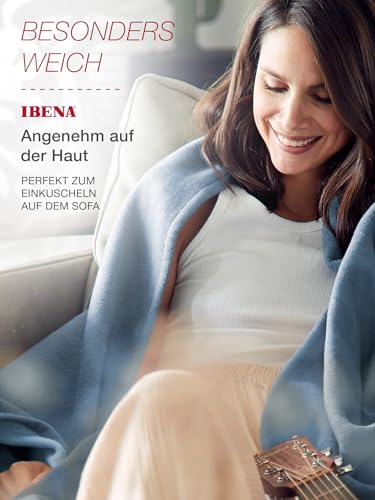 IBENA Reversible Organic Cotton Jacquard Woven Low Pile Velour Throw Blanket Stockholm - Ocean