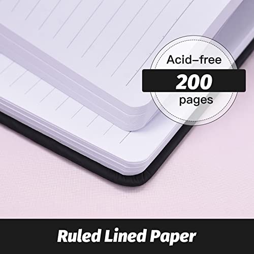 Hardcover-Journal-Notebooks, A5 Lined Journals Notebook for Writing 200 Pages, 8.2 x 5.5 inch, Classic Ruled Notebooks for Work/Travel/College (Black- 1 Pack)