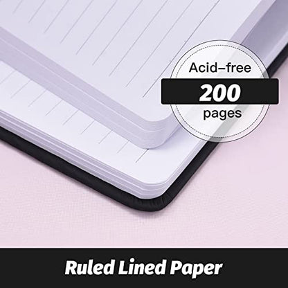 Hardcover-Journal-Notebooks, A5 Lined Journals Notebook for Writing 200 Pages, 8.2 x 5.5 inch, Classic Ruled Notebooks for Work/Travel/College (Black- 1 Pack)