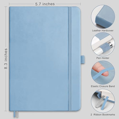 RETTACY Dotted Journal Notebook, 192 Pages, A5 Medium Size (5.7'' x 8.3''), Leather Hardcover, 100 GSM Thick Paper, for Journaling, Planning, Tracking (Light Blue) - color: Light Blue, style: Dotted