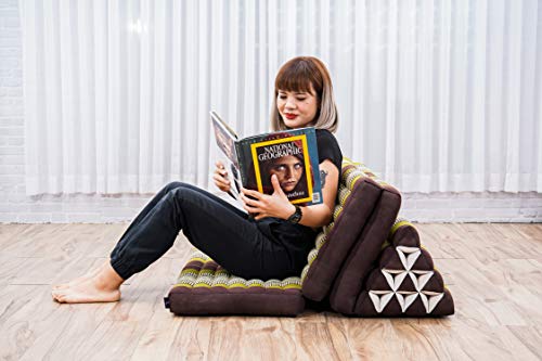 Leewadee 3-Fold Mat XXL with Triangle Cushion – Firm TV Pillow, Foldable Mattress with Cushion Made of Kapok, 67 x 31 inches, Brown Green - color: Sf20 - Brown, Green, size: 3 seating segments XL