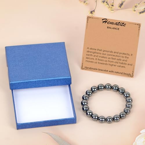 LPBeads Handmade Natural Gemstone Stretch Elastic Bracelet Healing Crystal Round Stone Beads Jewelry Gifts for Women Men - color: Hematite, size: 10mm