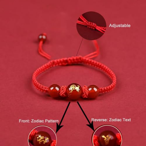 2026 Chinese New Year of Horse Bracelets for Women Men, 12 Chinese Zodiac Bracelet Good Luck Red String Animal Horse Charm Braided Bangle Adjustable Jewelry Gift - color: 3 Cylinder+3 Circle